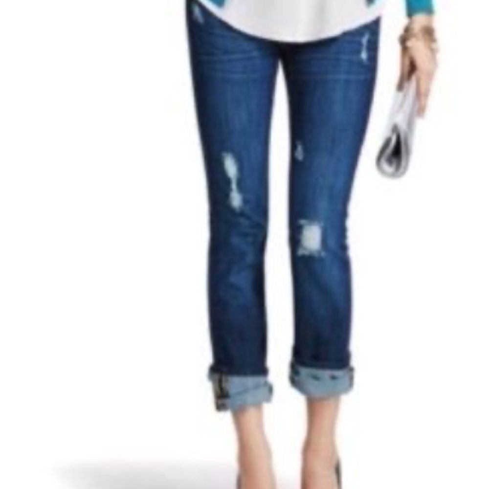 CABI 3045 Slim Boyfriend Distressed Denim Jeans Size 2 - Picture 2 of 6